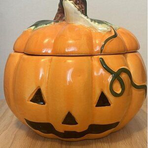 Pumpkin Ceramic Candy Cookie Jar Halloween Vintage
